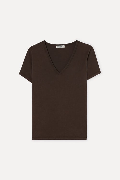 Kadın Kahverengi V Yaka T-Shirt