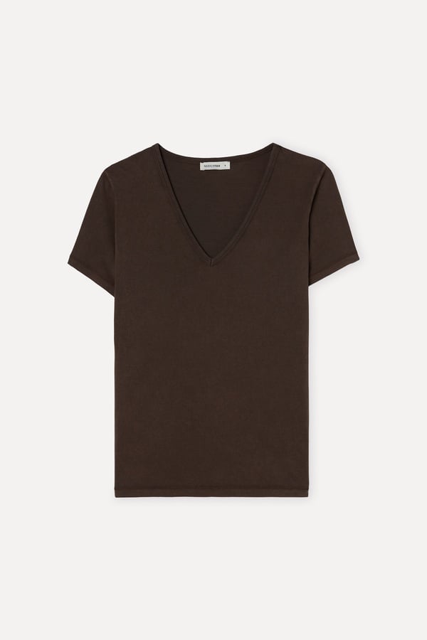 Kadın Kahverengi V Yaka T-Shirt