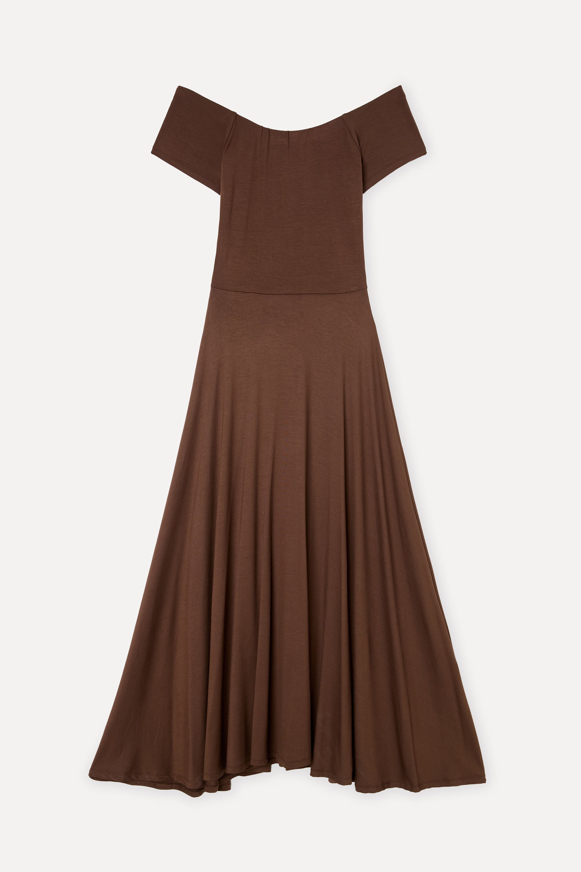 Kadın Kahverengi Kayık Yaka Kloş Midi Elbise