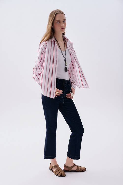 ÇİZGİLİ OVERSIZE UZUN KOLLU GÖMLEK