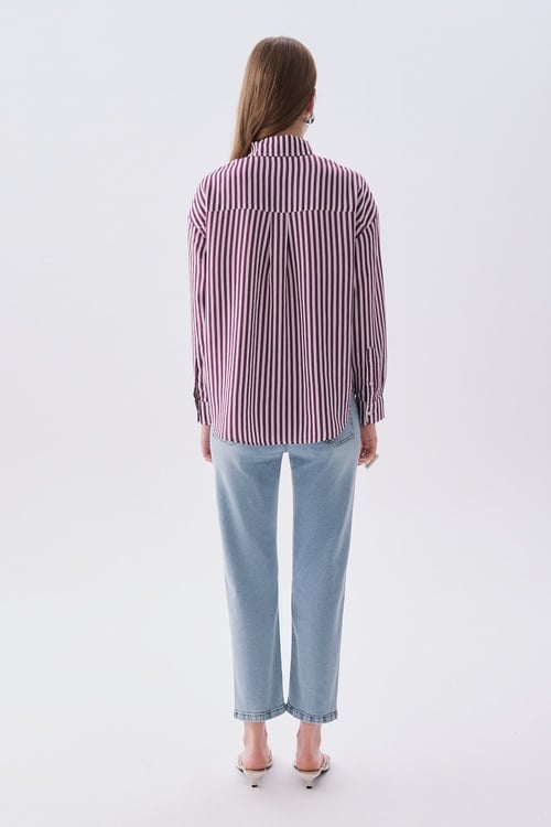 ÇİZGİLİ OVERSIZE UZUN KOLLU GÖMLEK