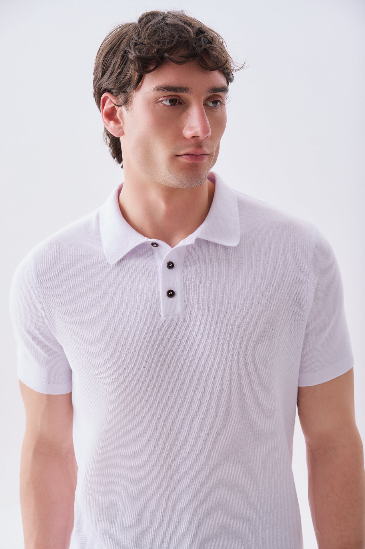 Erkek Yeşil Düğmeli Polo Yaka Kısa Kollu Triko Kazak