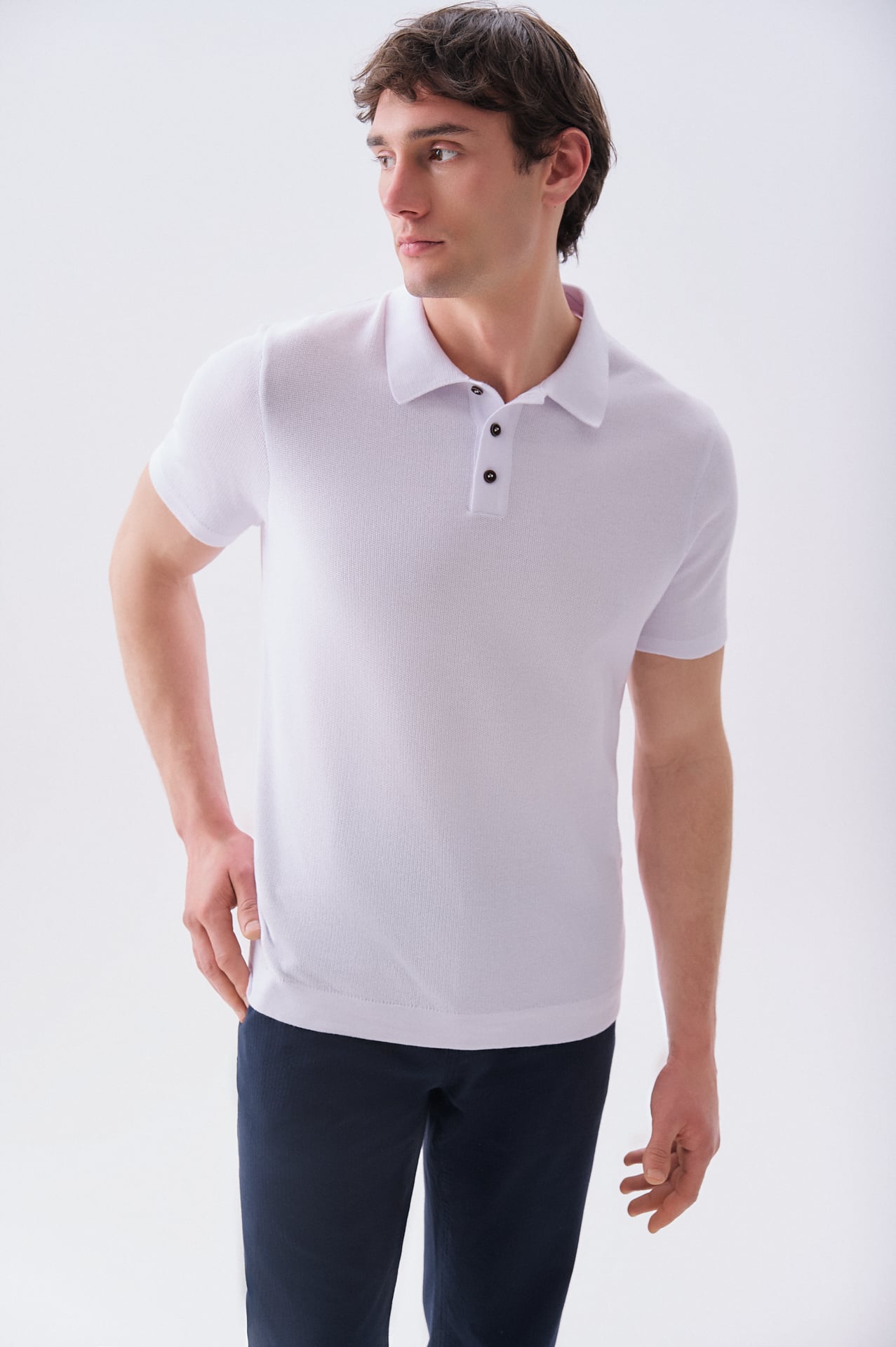 Erkek Yeşil Düğmeli Polo Yaka Kısa Kollu Triko Kazak