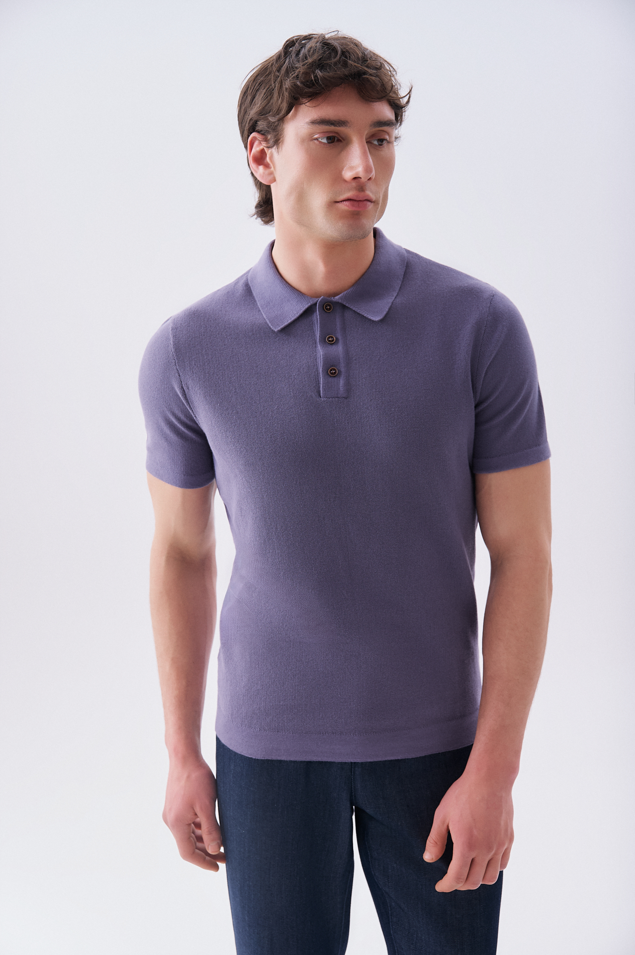 Erkek Yeşil Düğmeli Polo Yaka Kısa Kollu Triko Kazak