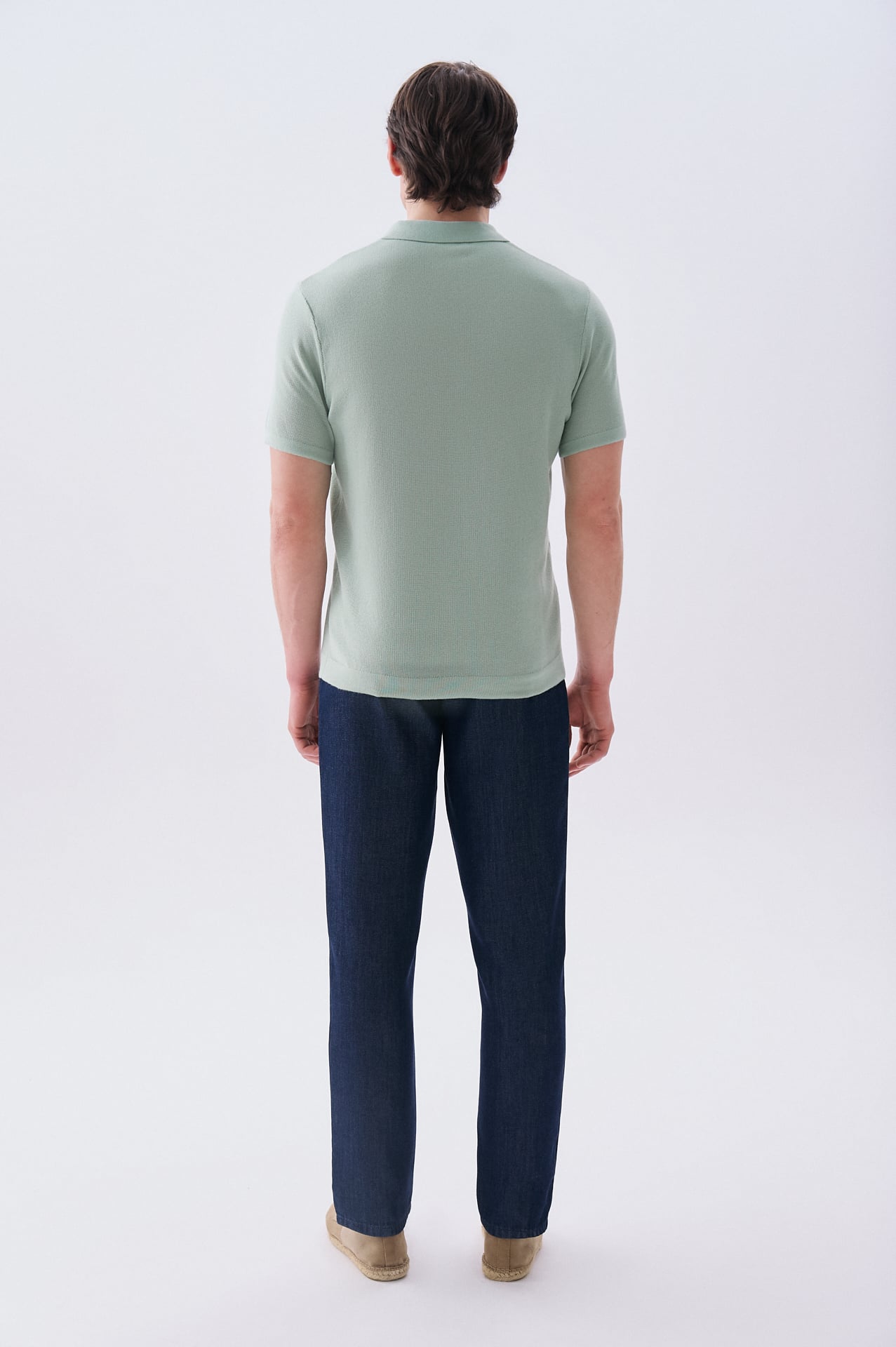 Erkek Yeşil Düğmeli Polo Yaka Kısa Kollu Triko Kazak