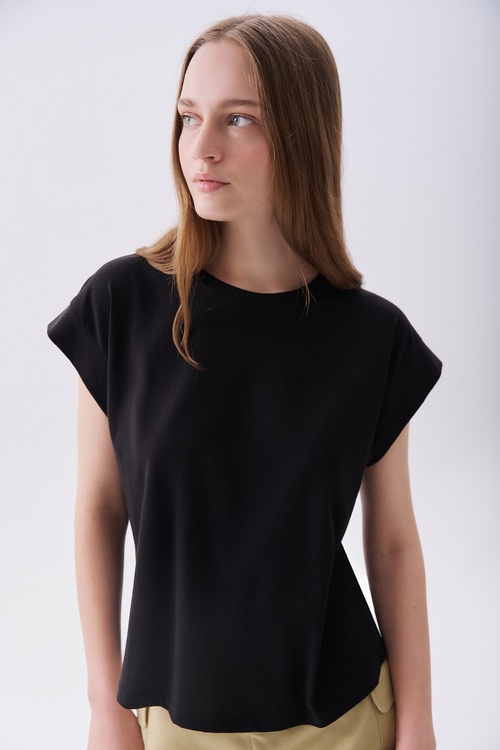 DÜŞÜK KOLLU BİSİKLET YAKA T-SHIRT