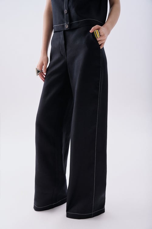 DİKİŞ DETAYLI STRAIGHT FIT KETEN PANTOLON