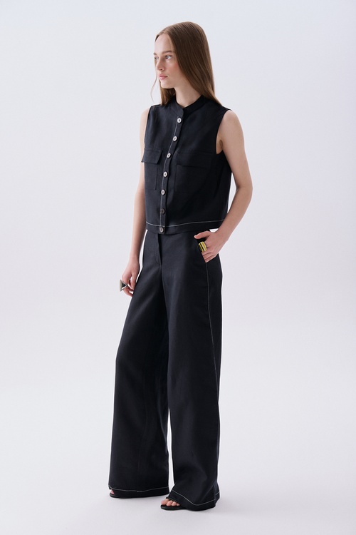 DİKİŞ DETAYLI STRAIGHT FIT KETEN PANTOLON