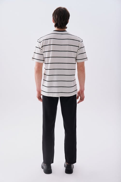  Erkek Siyah Çizgili Comfort Fit Bisiklet Yaka T-Shirt