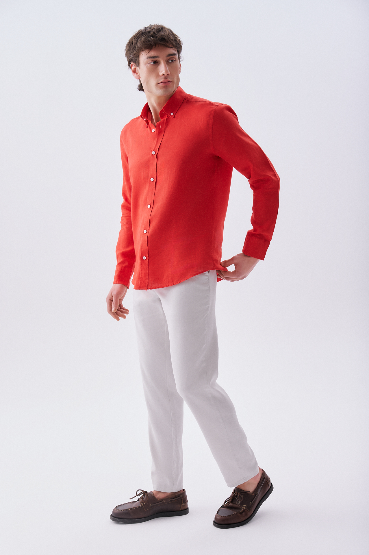 Erkek Gri Slim Straight Fit Beli Bağlamalı Pantolon