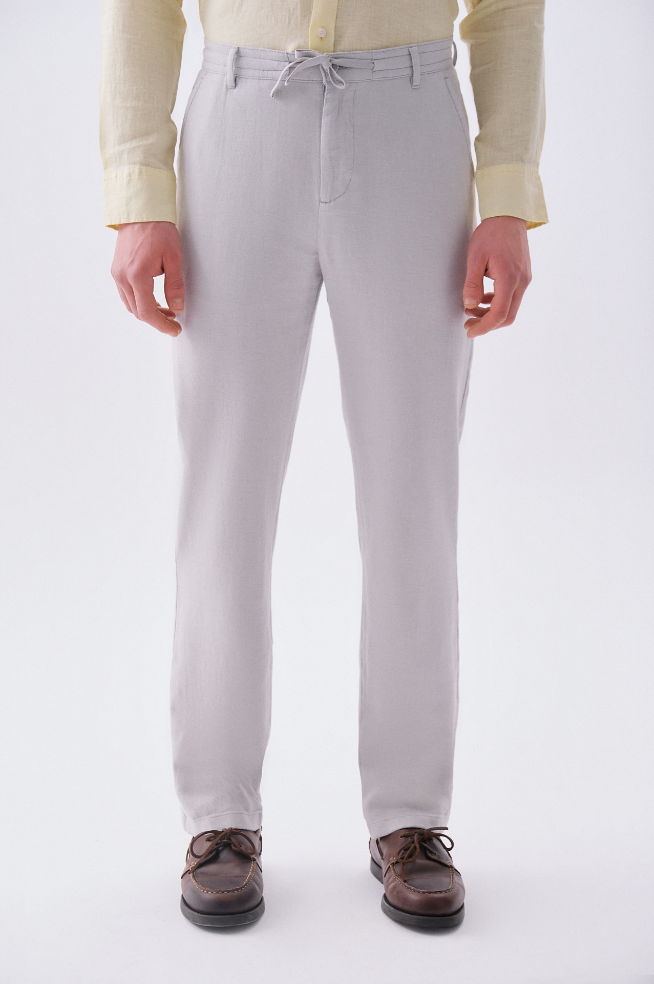 Erkek Gri Tekstürlü Slim Straight Fit Pantolon