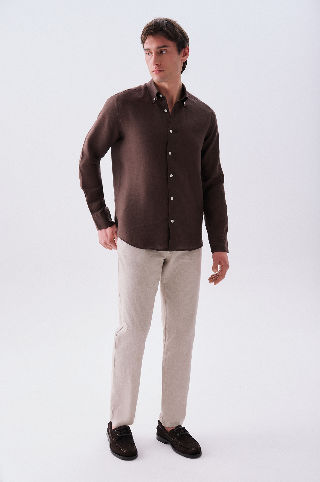 Erkek Bej Slim Fit Chino Pantolon