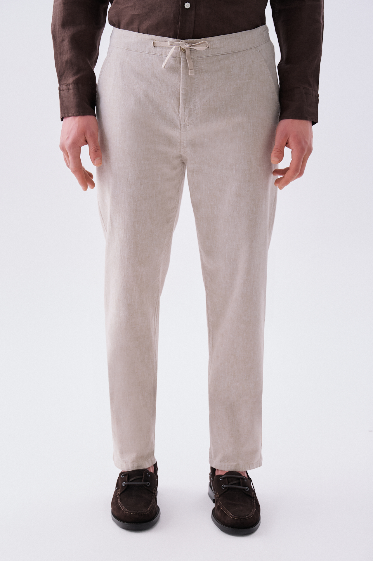 Erkek Bej Slim Fit Chino Pantolon