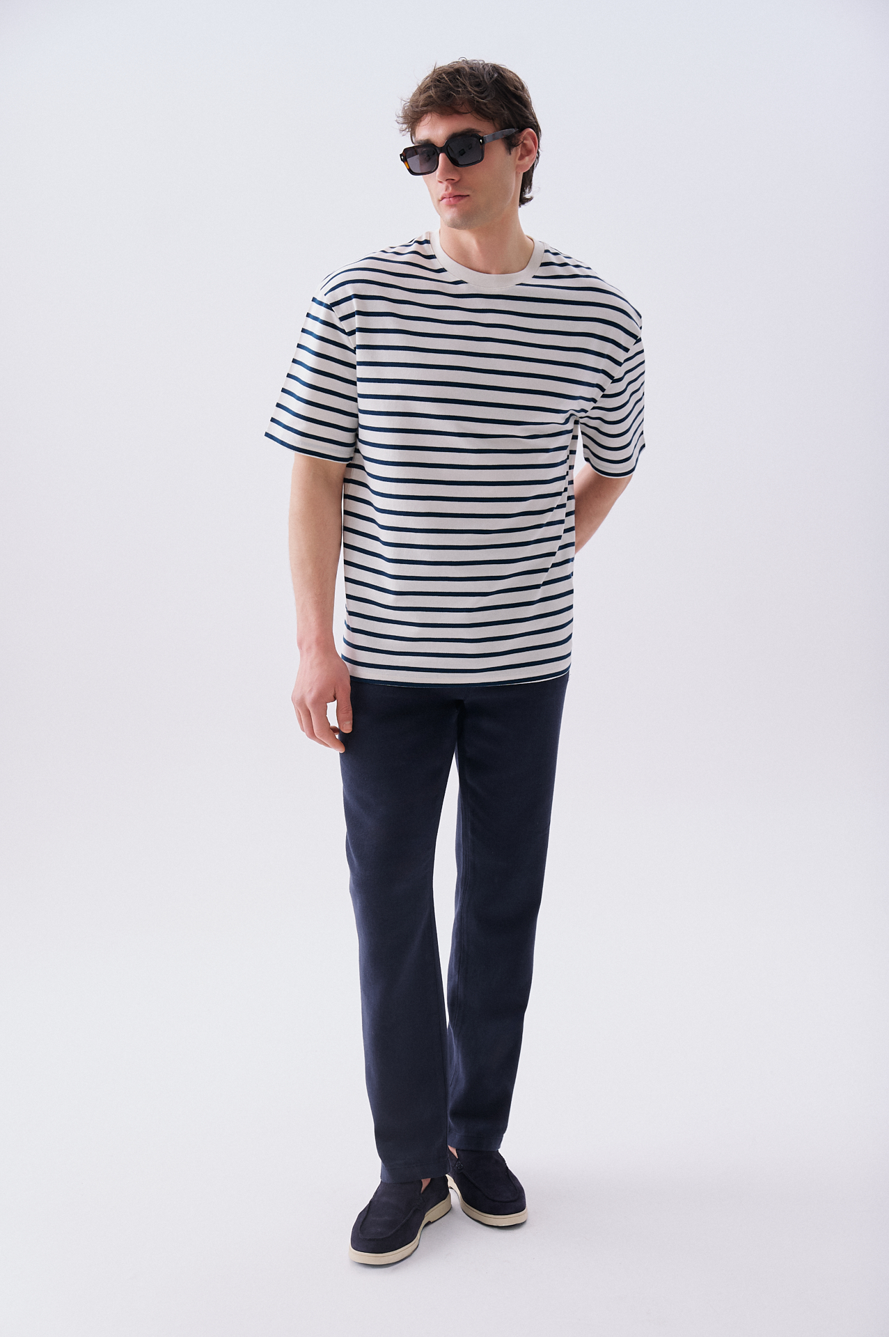 Erkek Lacivert Slim Straight Fit Chino Pantolon
