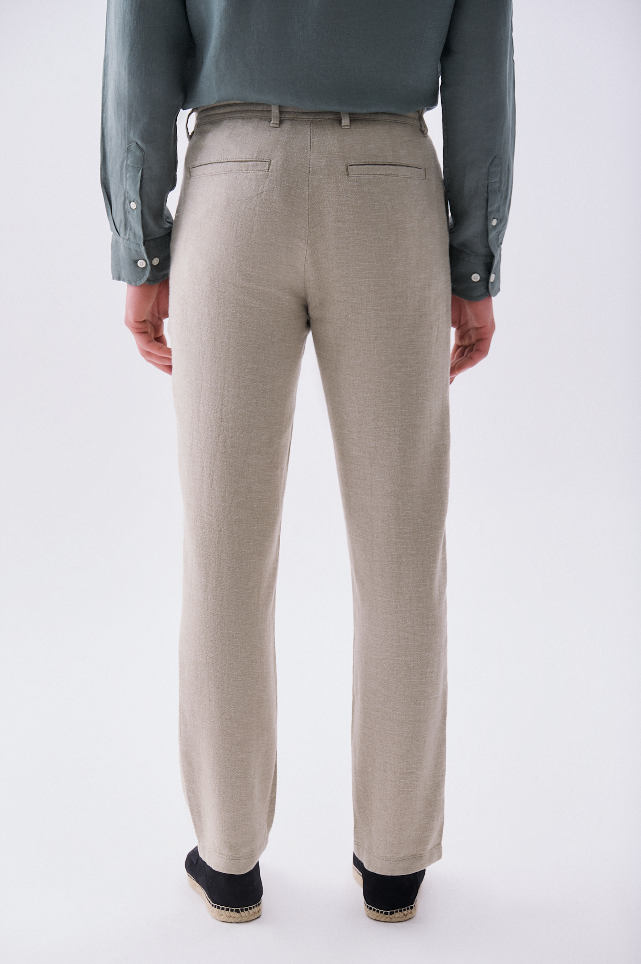 Erkek Haki Tekstürlü Slim Straight Fit Pantolon