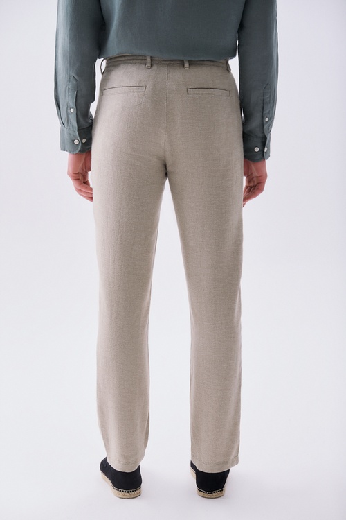  Erkek Haki Tekstürlü Slim Straight Fit Pantolon