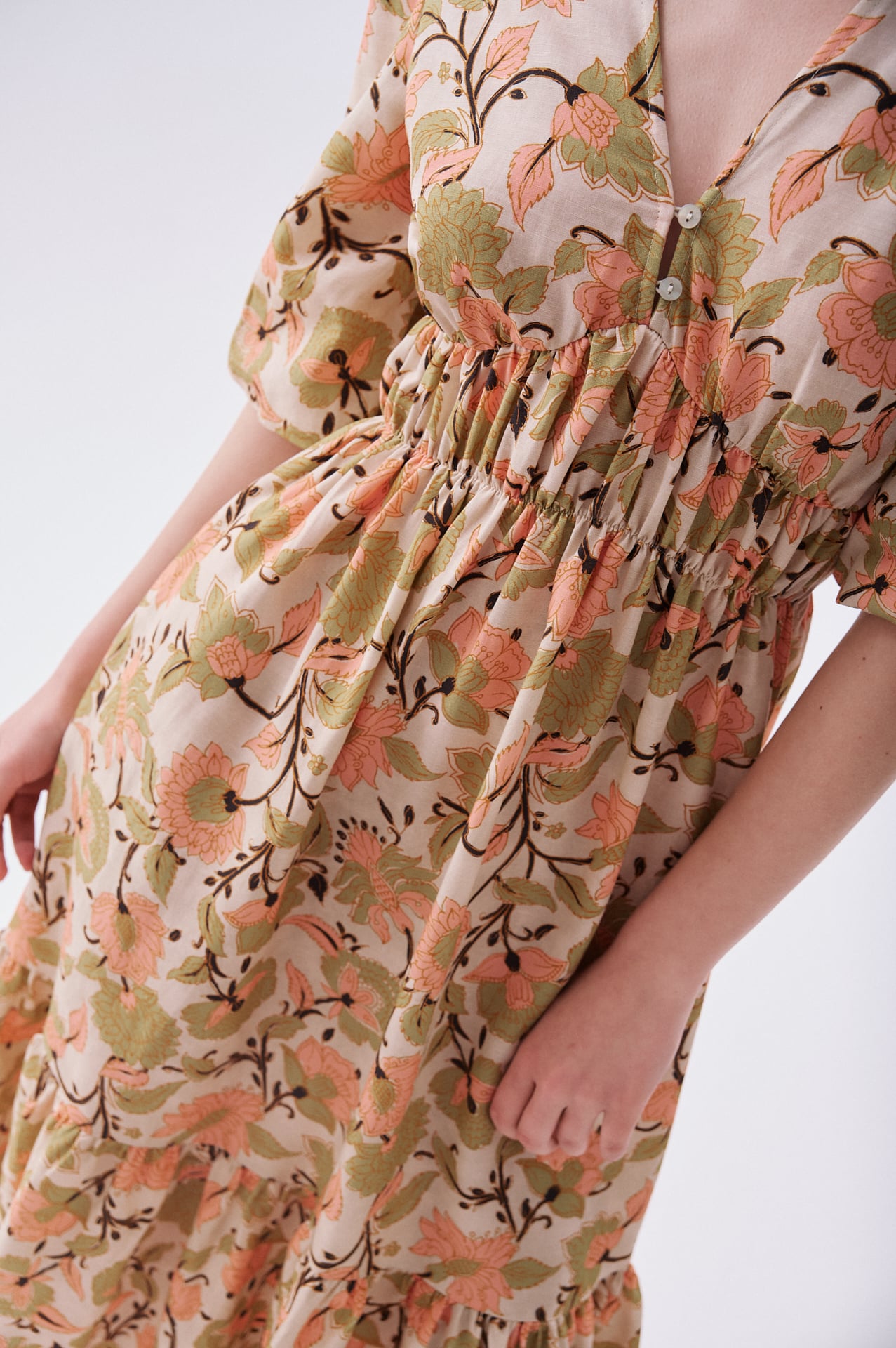Kadın Pembe Floral Desenli A Form Midi Elbise