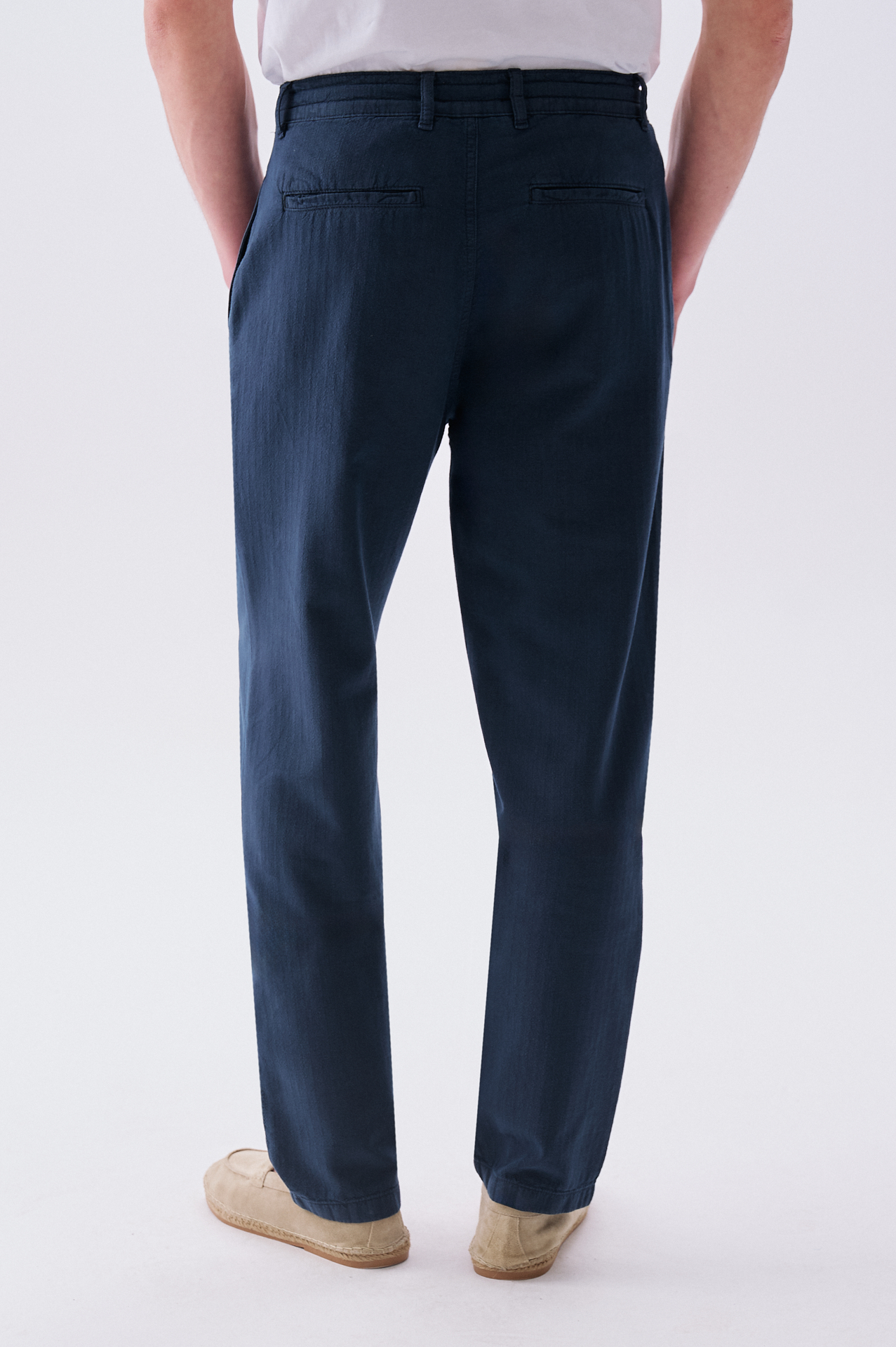 Erkek Lacivert Loose Fit Beli Bağlamalı Pantolon