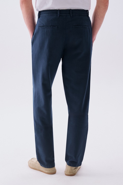  Erkek Lacivert Loose Fit Beli Bağlamalı Pantolon