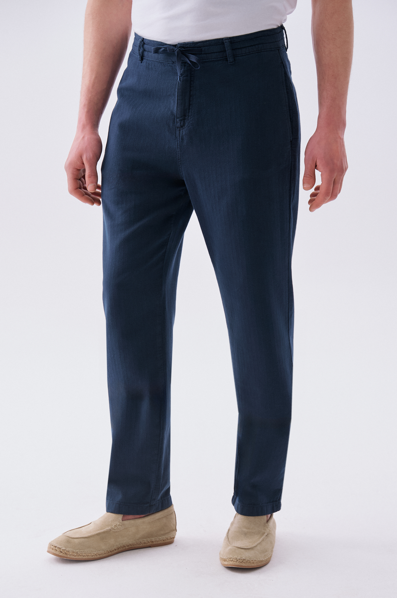 Erkek Lacivert Loose Fit Beli Bağlamalı Pantolon