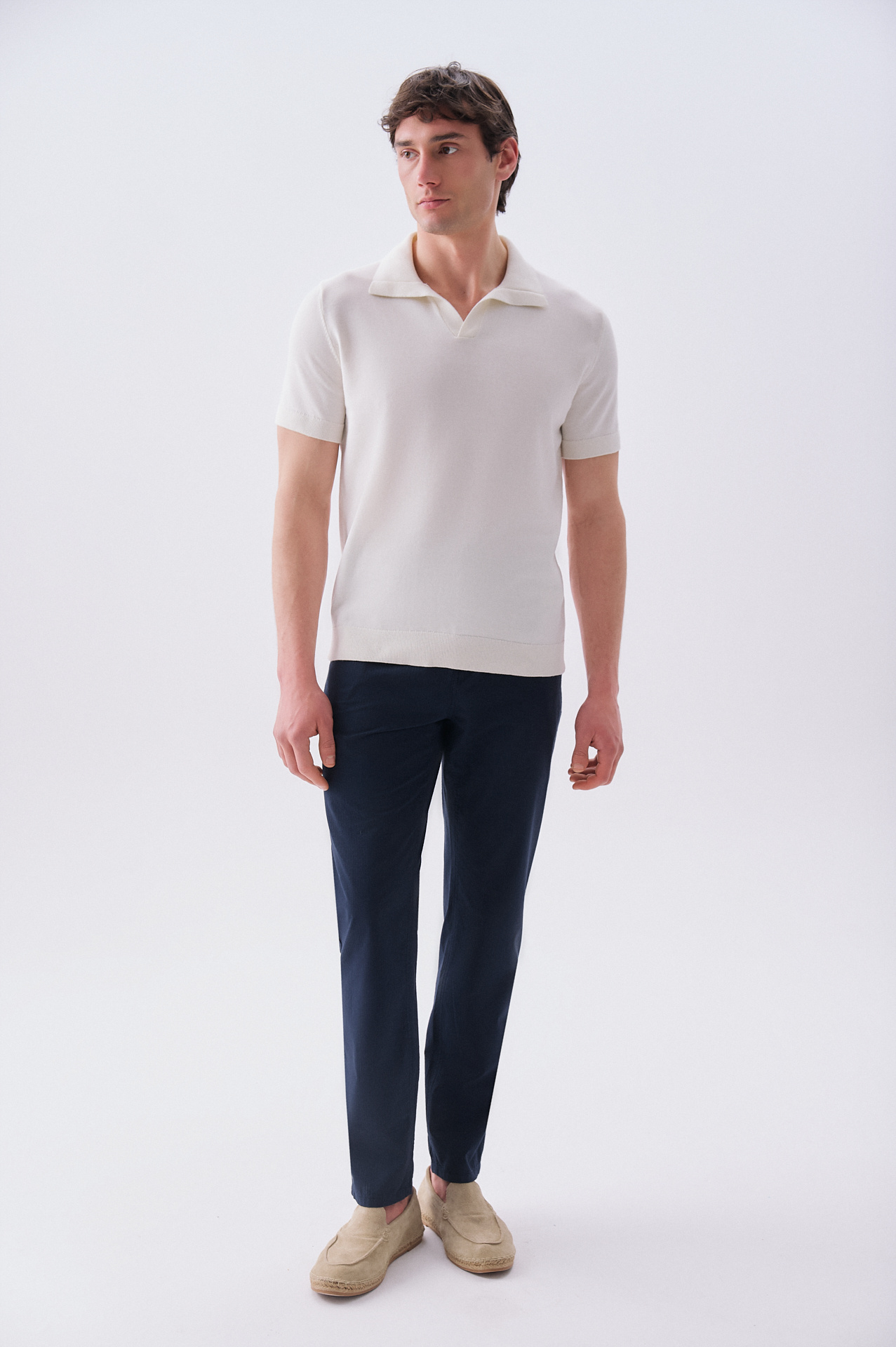 Erkek Lacivert Tekstürlü Straight Fit Pantolon