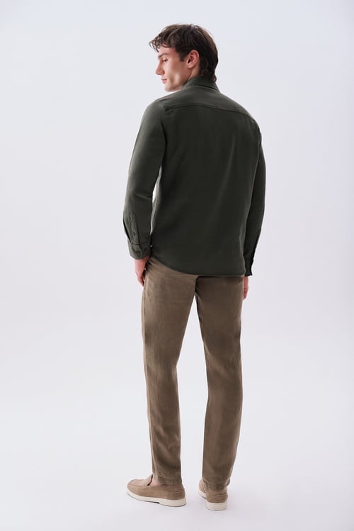  Erkek Vizon Rengi Regular Fit Uzun Kollu Gömlek