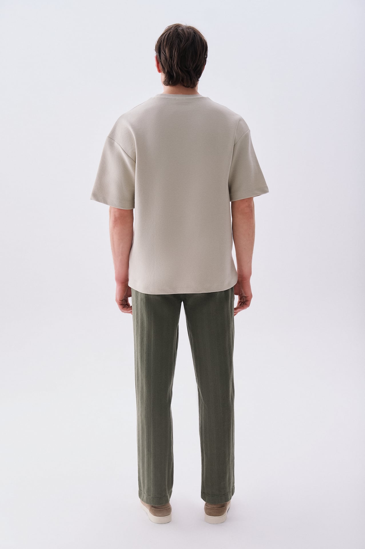 Erkek Taş Rengi Oversize Bisiklet Yaka T-Shirt