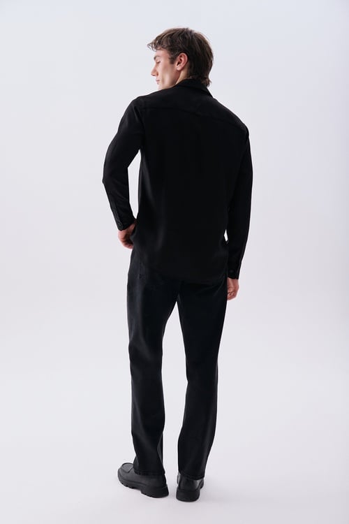 Erkek Siyah Regular Fit Uzun Kollu Gömlek