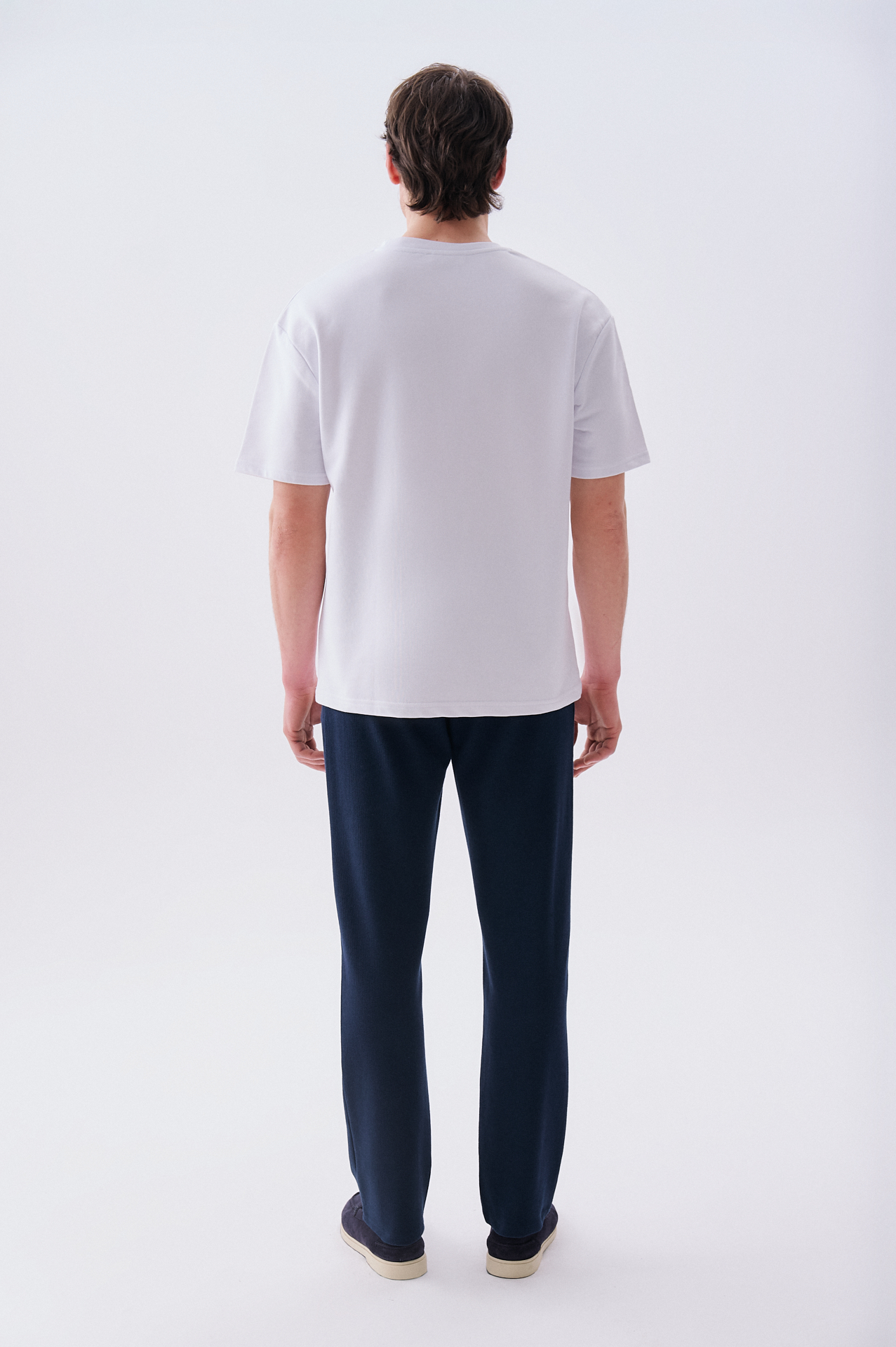 Erkek Beyaz Oversize Bisiklet Yaka T-Shirt