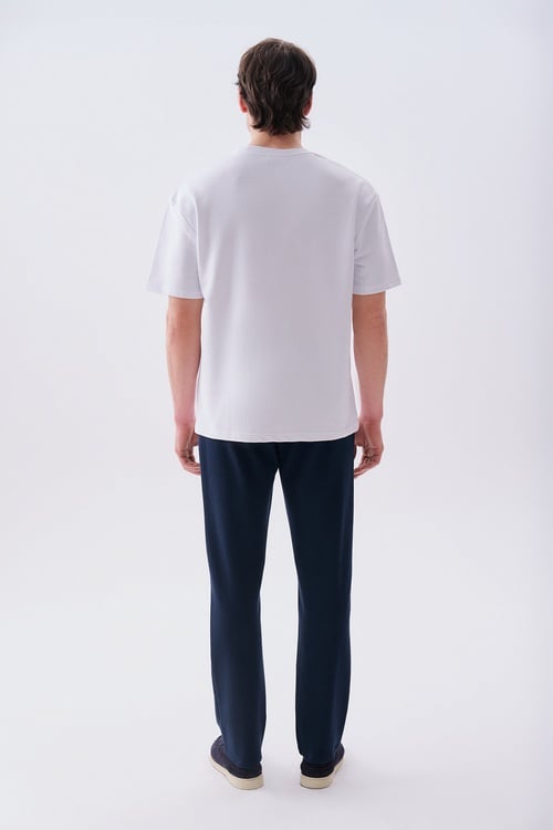 Erkek Beyaz Oversize Bisiklet Yaka T-Shirt