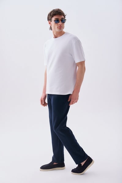 Mudo Erkek Lacivert Straight Fit Tekstürlü Pantolon