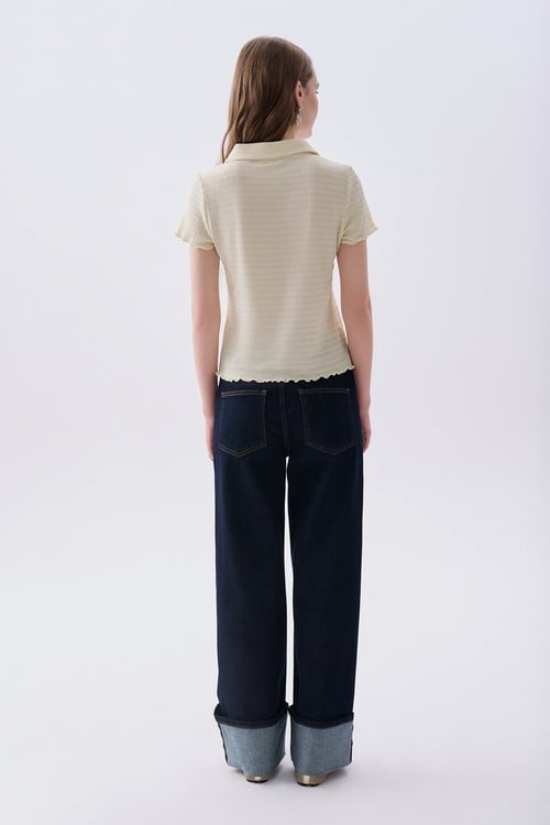 FITTED V YAKA KISA KOLLU BLUZ