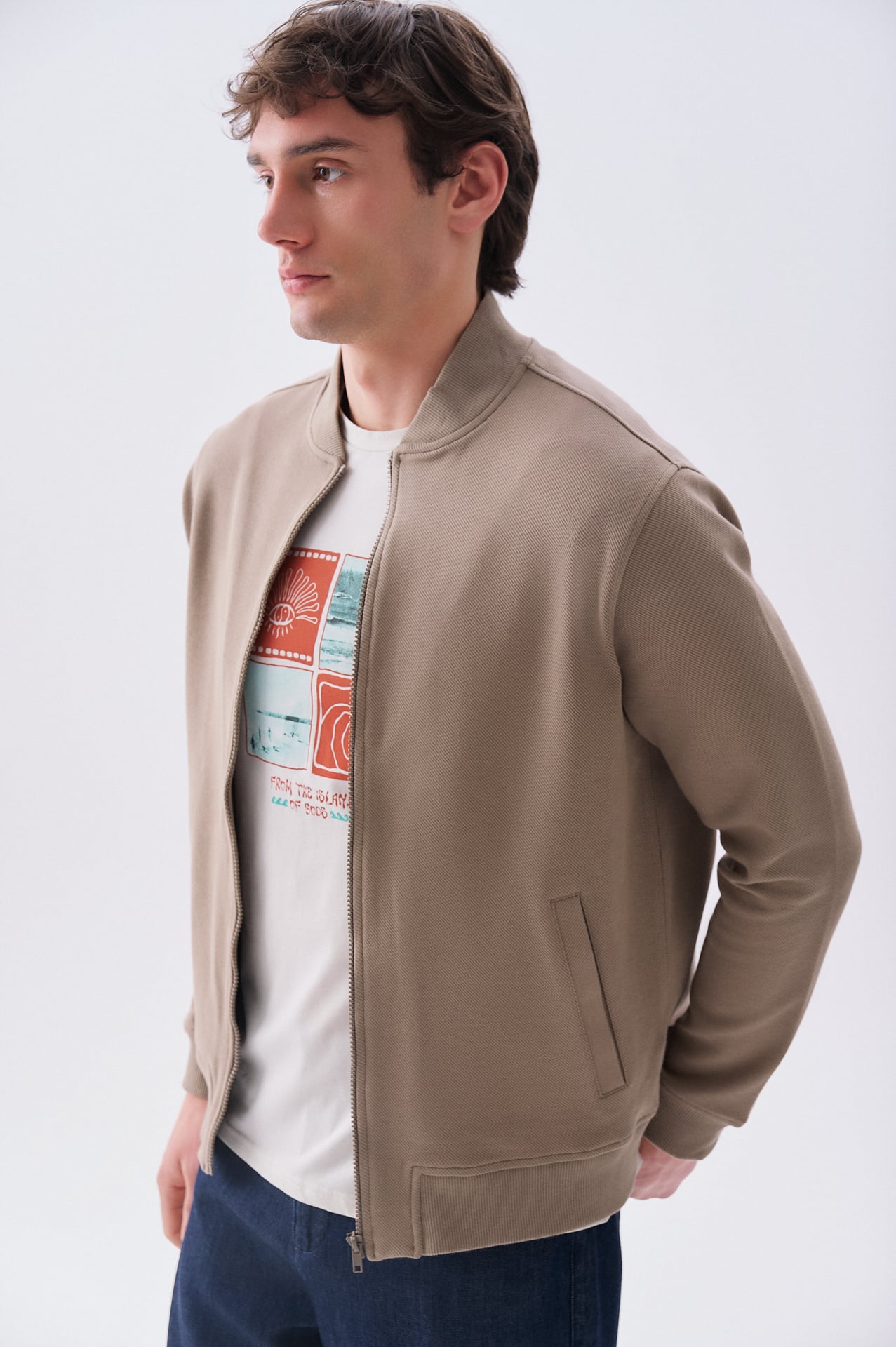 Erkek Vizon Rengi Regular Fit Bomber Ceket