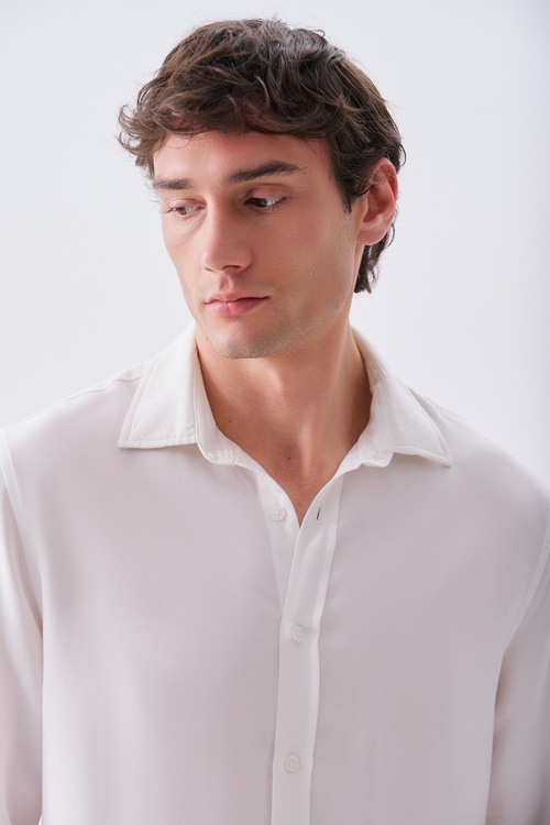 Erkek Beyaz Regular Fit Uzun Kollu Modal Gömlek