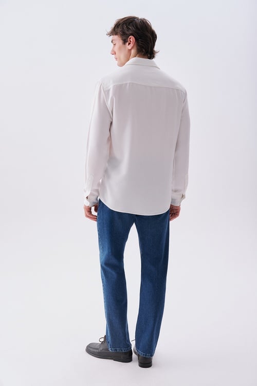 Erkek Beyaz Regular Fit Uzun Kollu Modal Gömlek