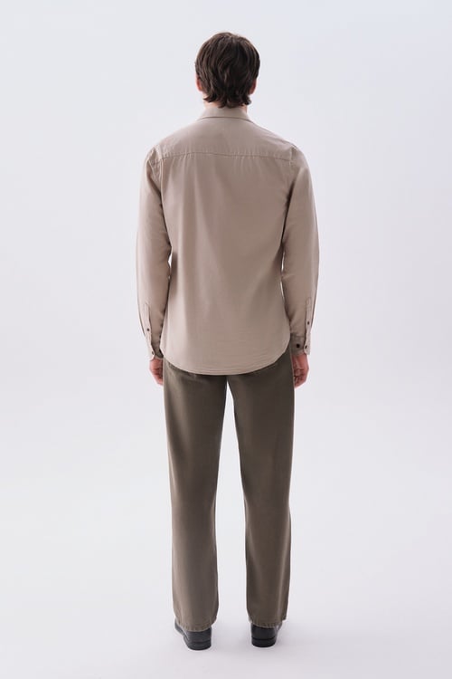 Erkek Bej Regular Fit Uzun Kollu Gömlek