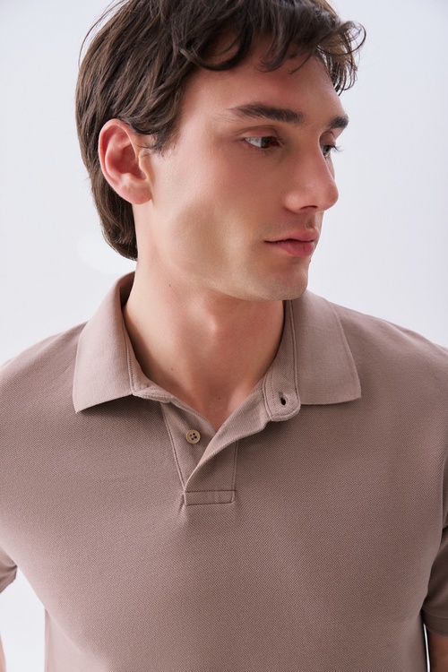  Erkek Kahverengi Polo Yaka T-Shirt