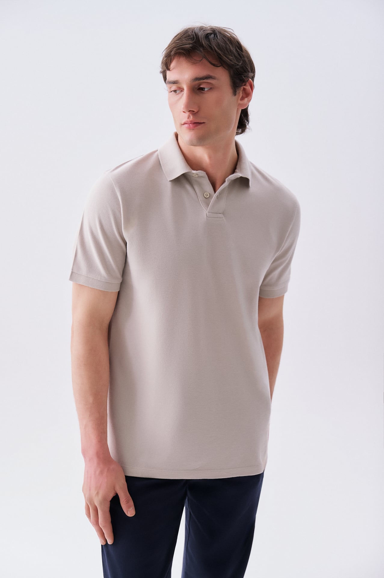 Erkek Bej Polo Yaka T-Shirt