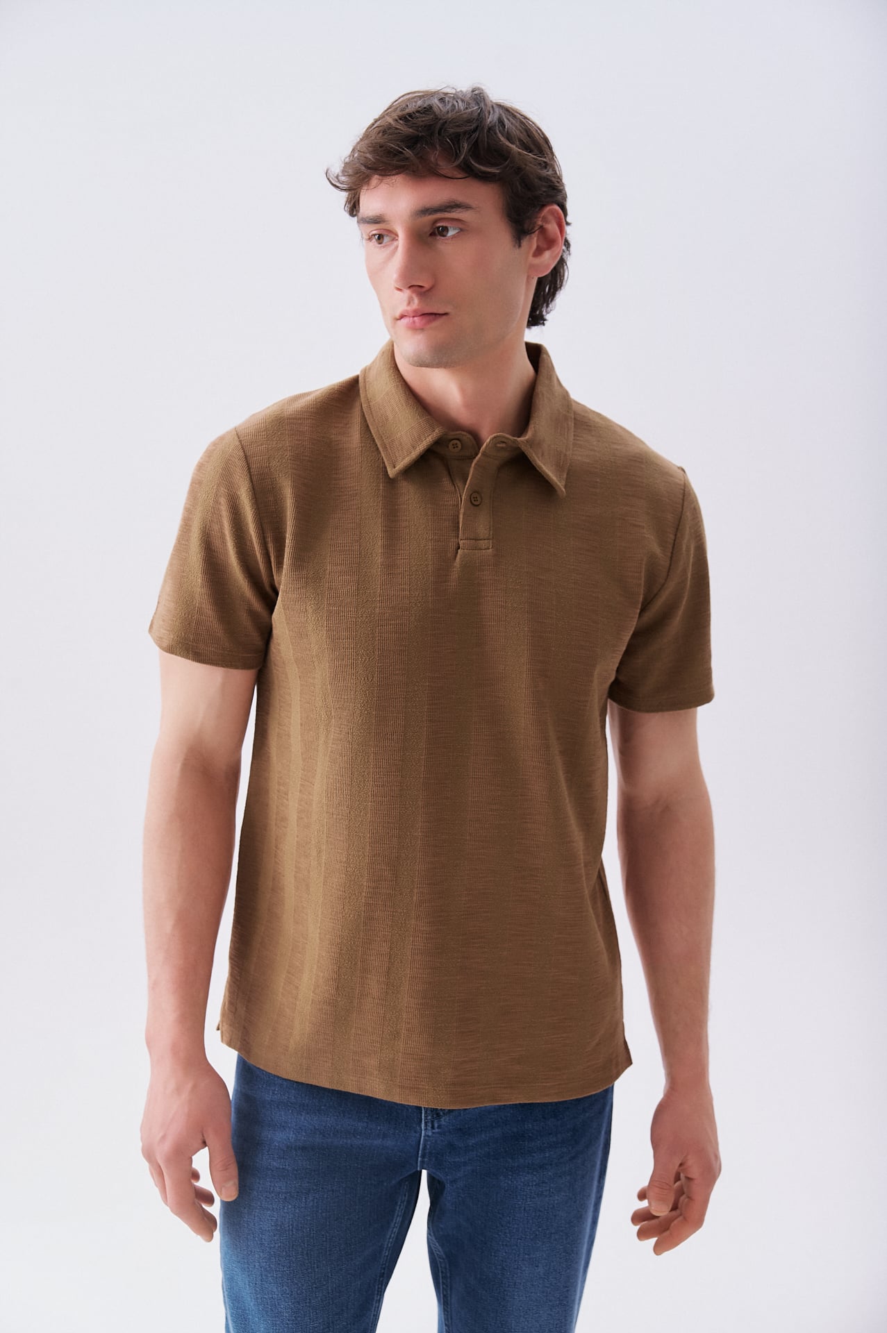 Erkek Kahverengi Çizgili Polo Yaka T-Shirt