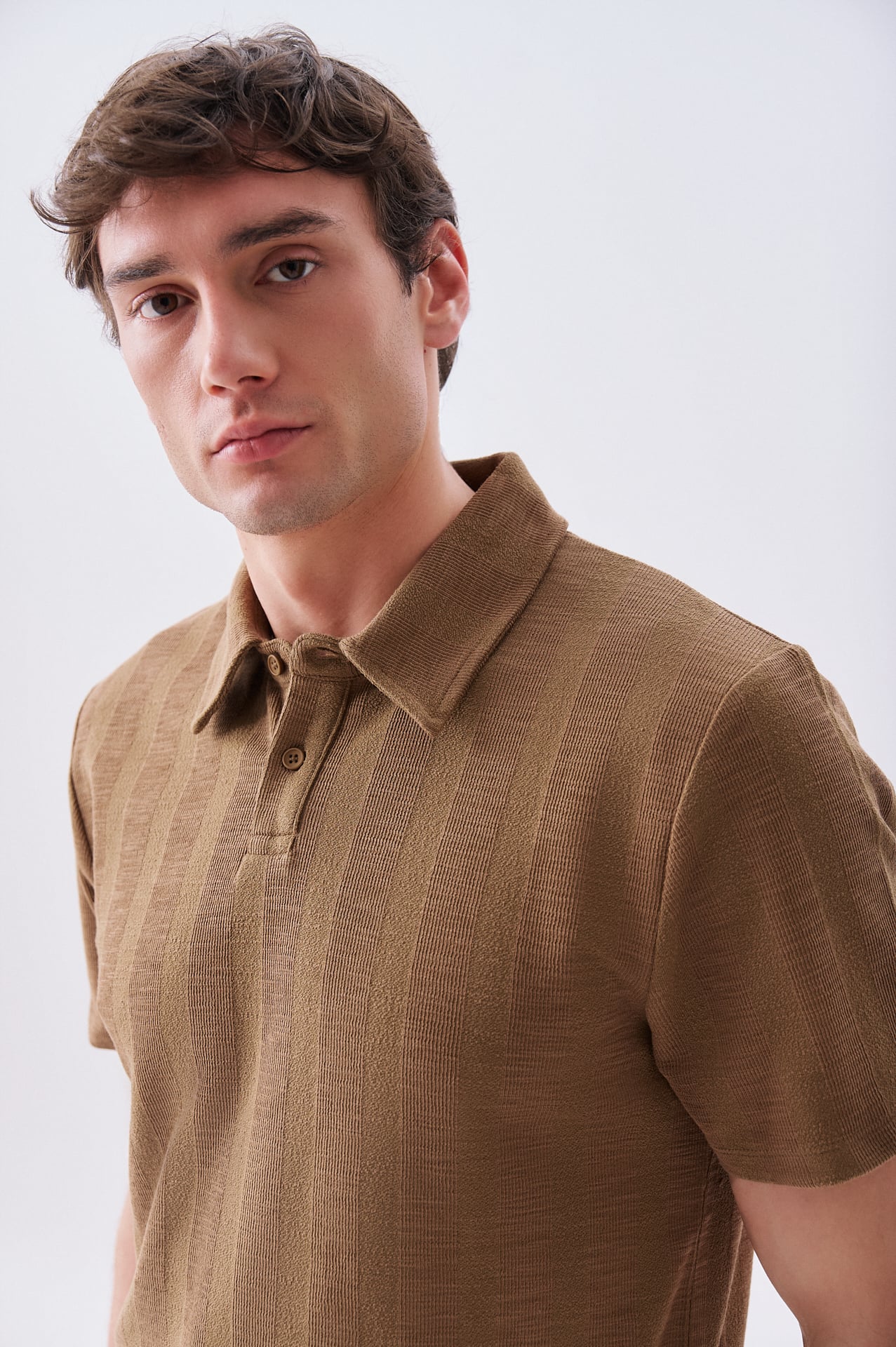 Erkek Kahverengi Çizgili Polo Yaka T-Shirt
