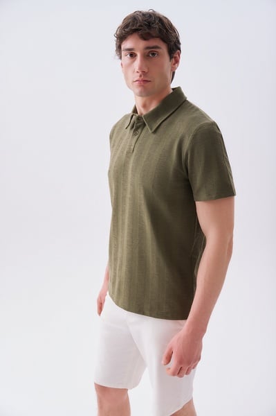 Mudo Erkek Yeşil Çizgili Polo Yaka T-Shirt
