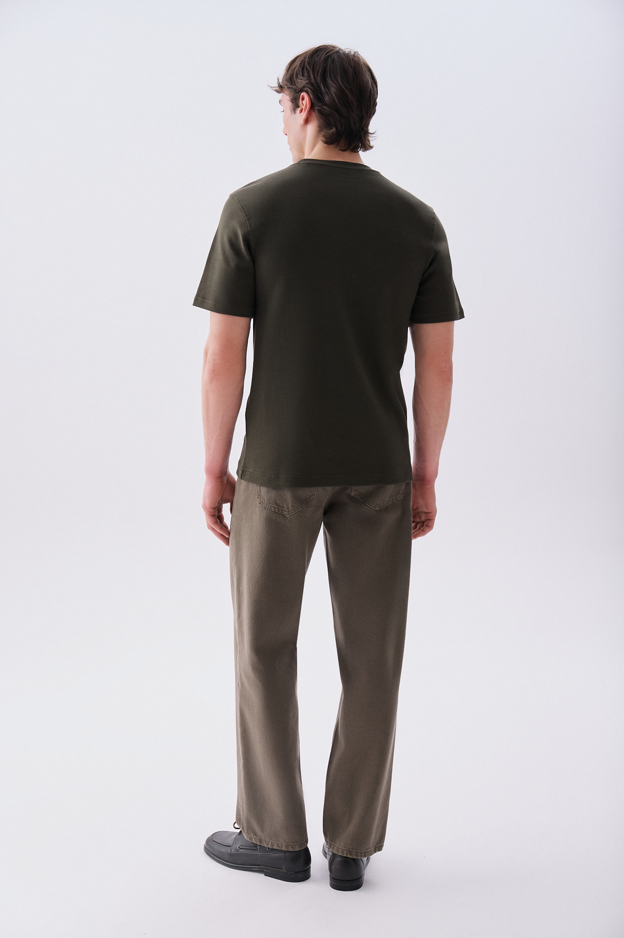 Erkek Haki Bisiklet Yaka T-Shirt