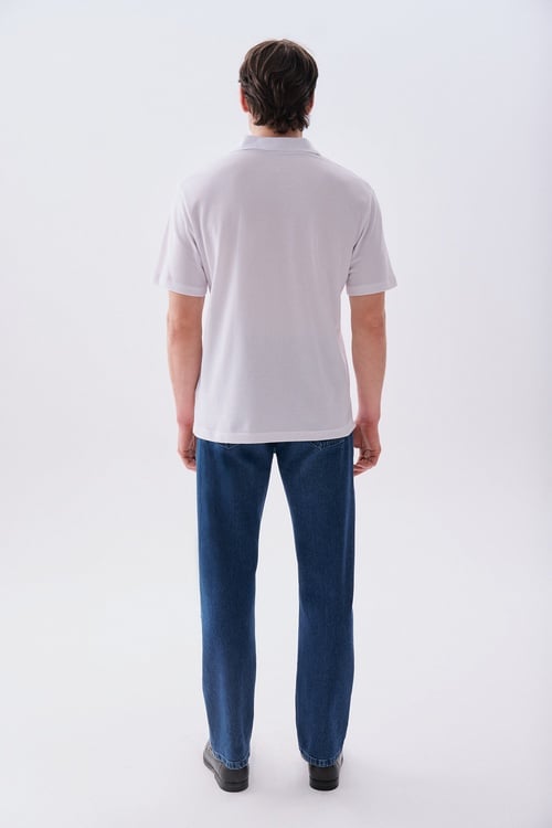 Erkek Beyaz Comfort Fit Polo Yaka T-Shirt