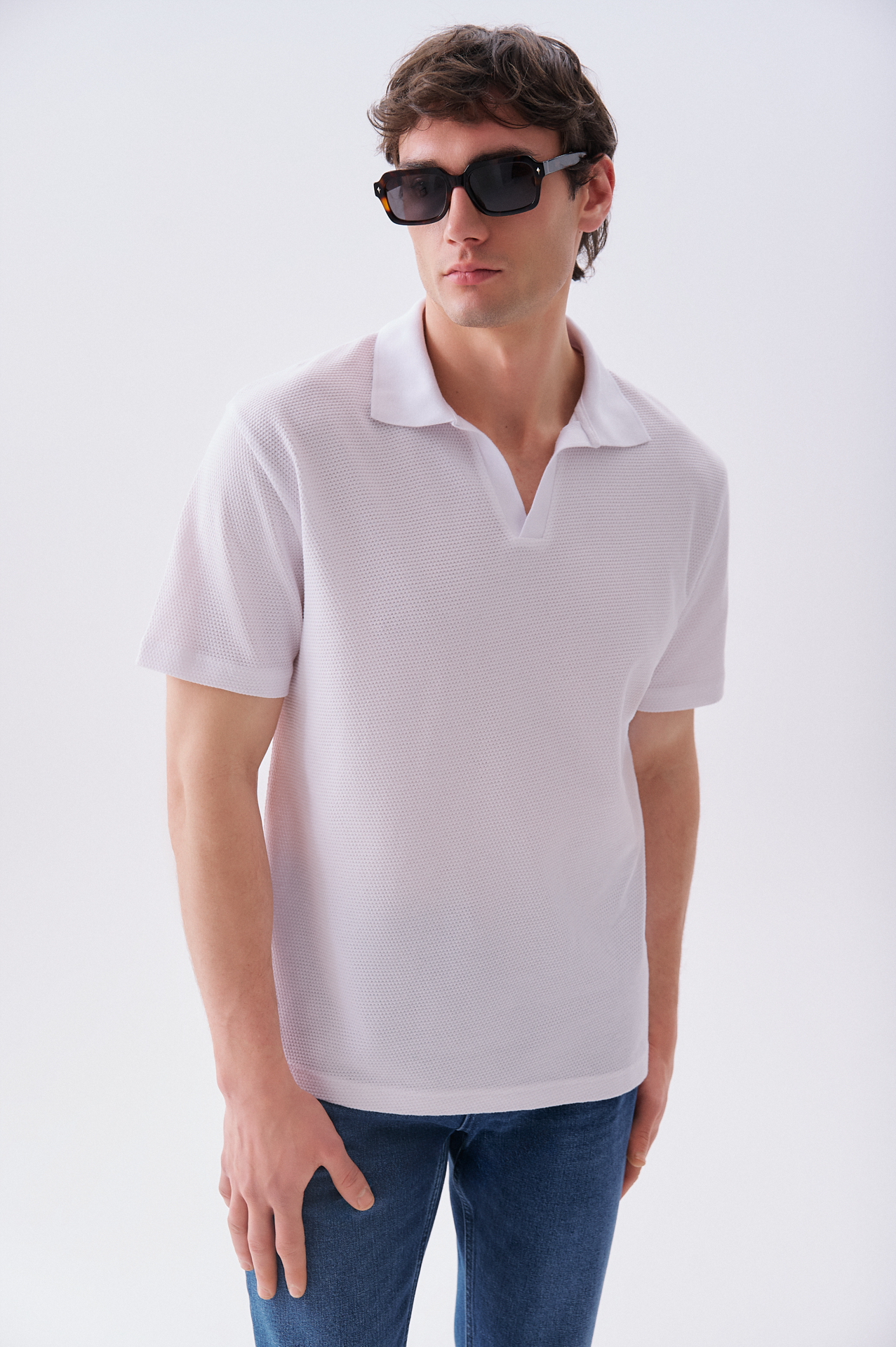 Erkek Beyaz Comfort Fit Polo Yaka T-Shirt