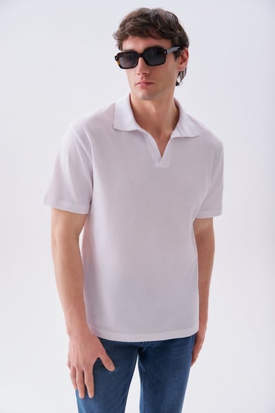 Mudo Erkek Beyaz Comfort Fit Polo Yaka T-Shirt