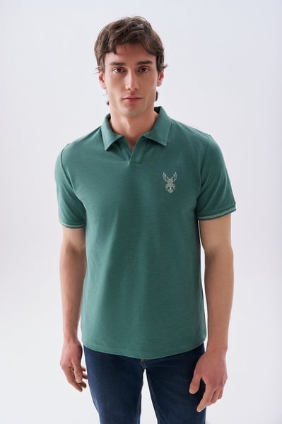 Mudo Erkek Yeşil Nakışlı Polo Yaka T-Shirt