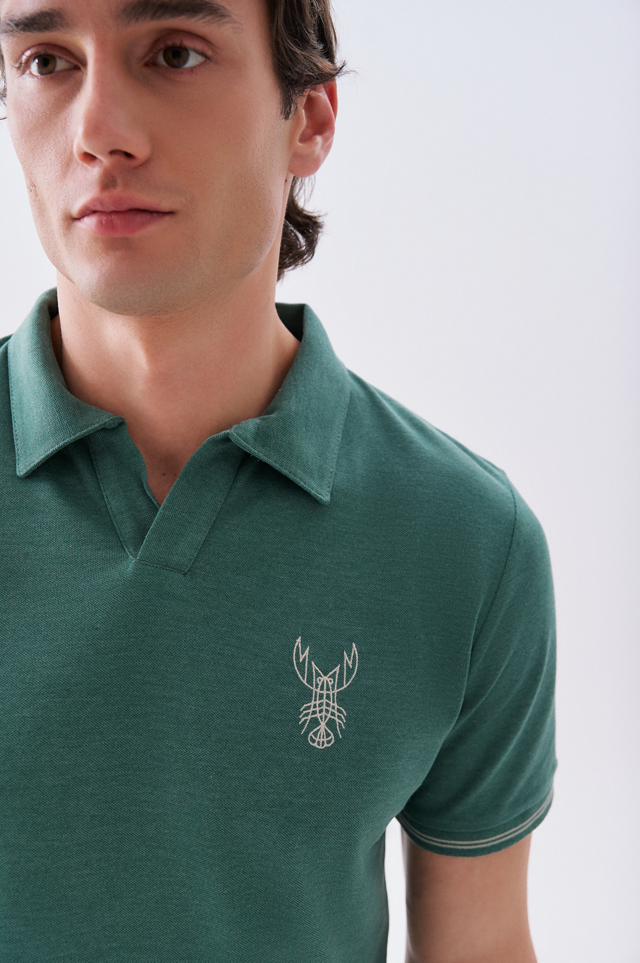 Erkek Yeşil Nakışlı Polo Yaka T-Shirt