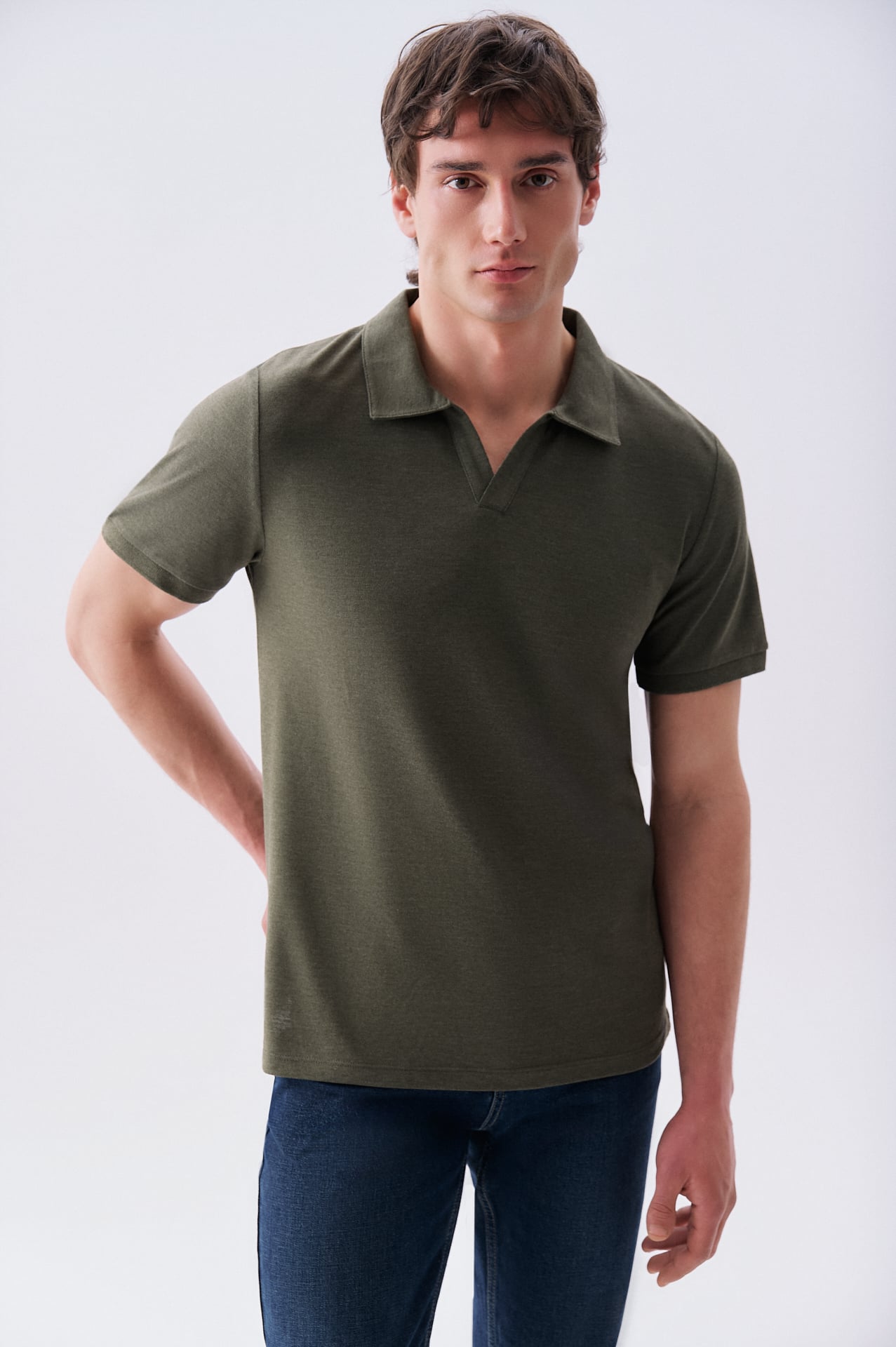 Erkek Koyu Haki Polo Yaka T-Shirt