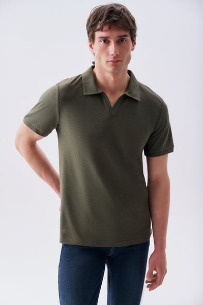 Mudo Erkek Koyu Haki Polo Yaka T-Shirt