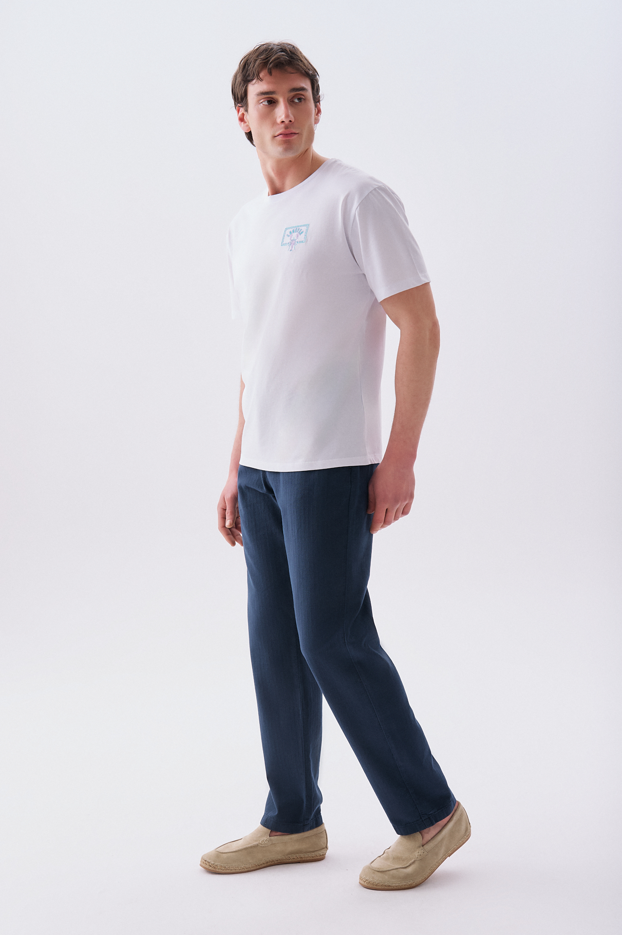 Erkek Lacivert Loose Fit Beli Bağlamalı Pantolon